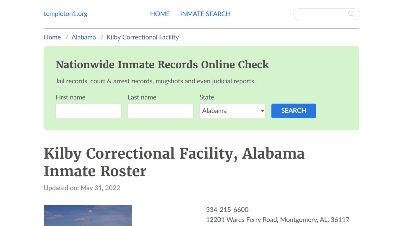 Kilby Correctional Facility, Alabama Inmate Roster - Templeton